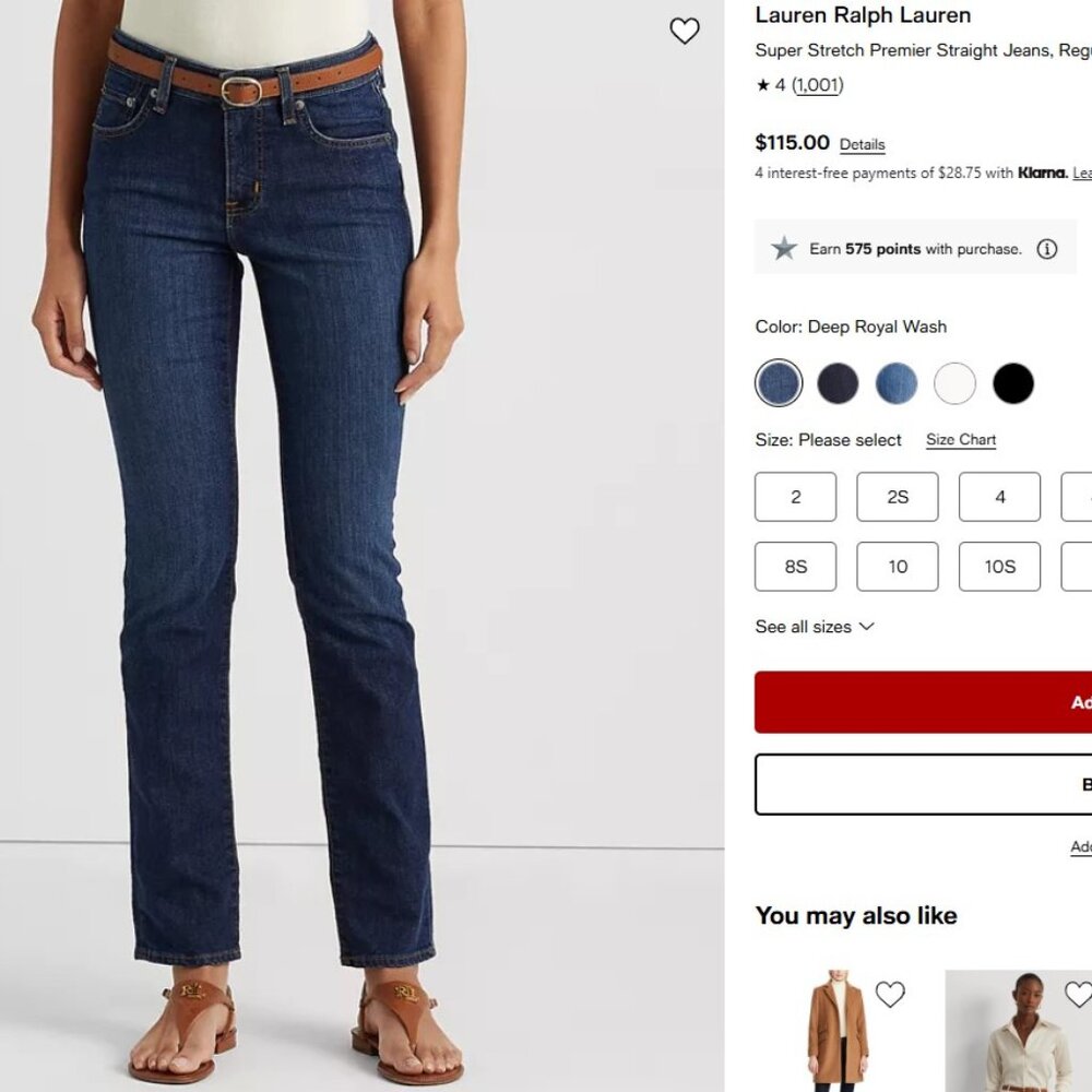 Lauren Ralph Lauren Super Stretch Premier Straight Jeans  - 16 Short